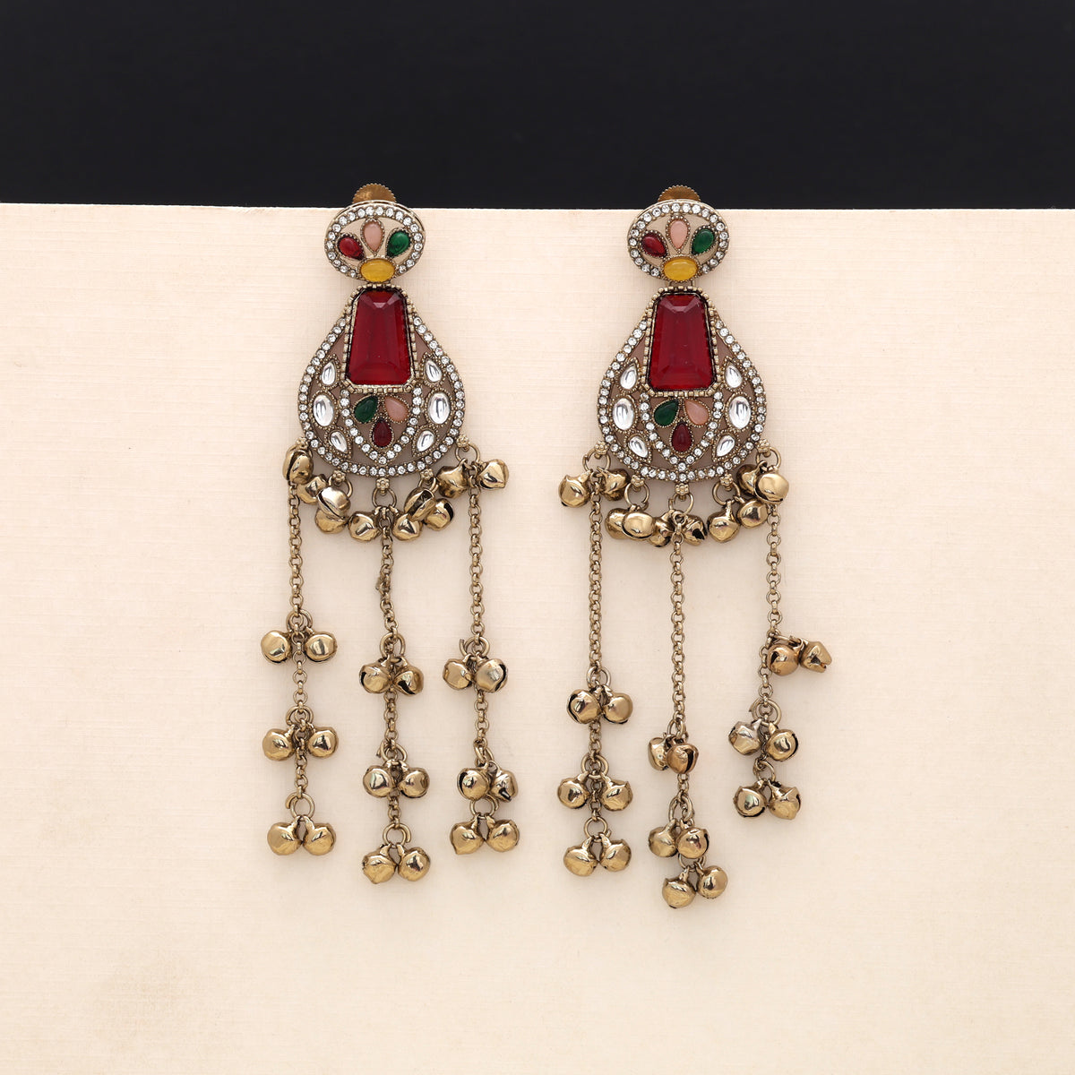 Eye Catching Rainbow Multi Color Long Kashmiri Earrings Designed For Festive Sangeet