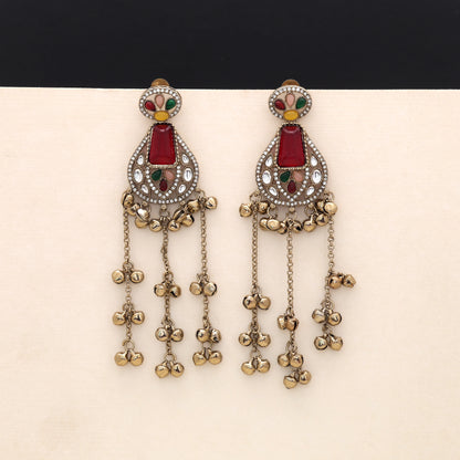 Eye Catching Rainbow Multi Color Long Kashmiri Earrings Designed For Festive Sangeet