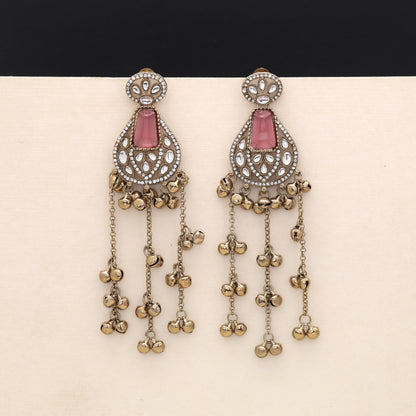 Charming Hot Pink Color Long Kashmiri Earrings Ideal For Festive Party Wear