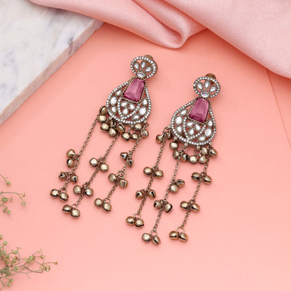 Imperial Deep Purple Color Long Kashmiri Earrings Tailored For Formal Night Events