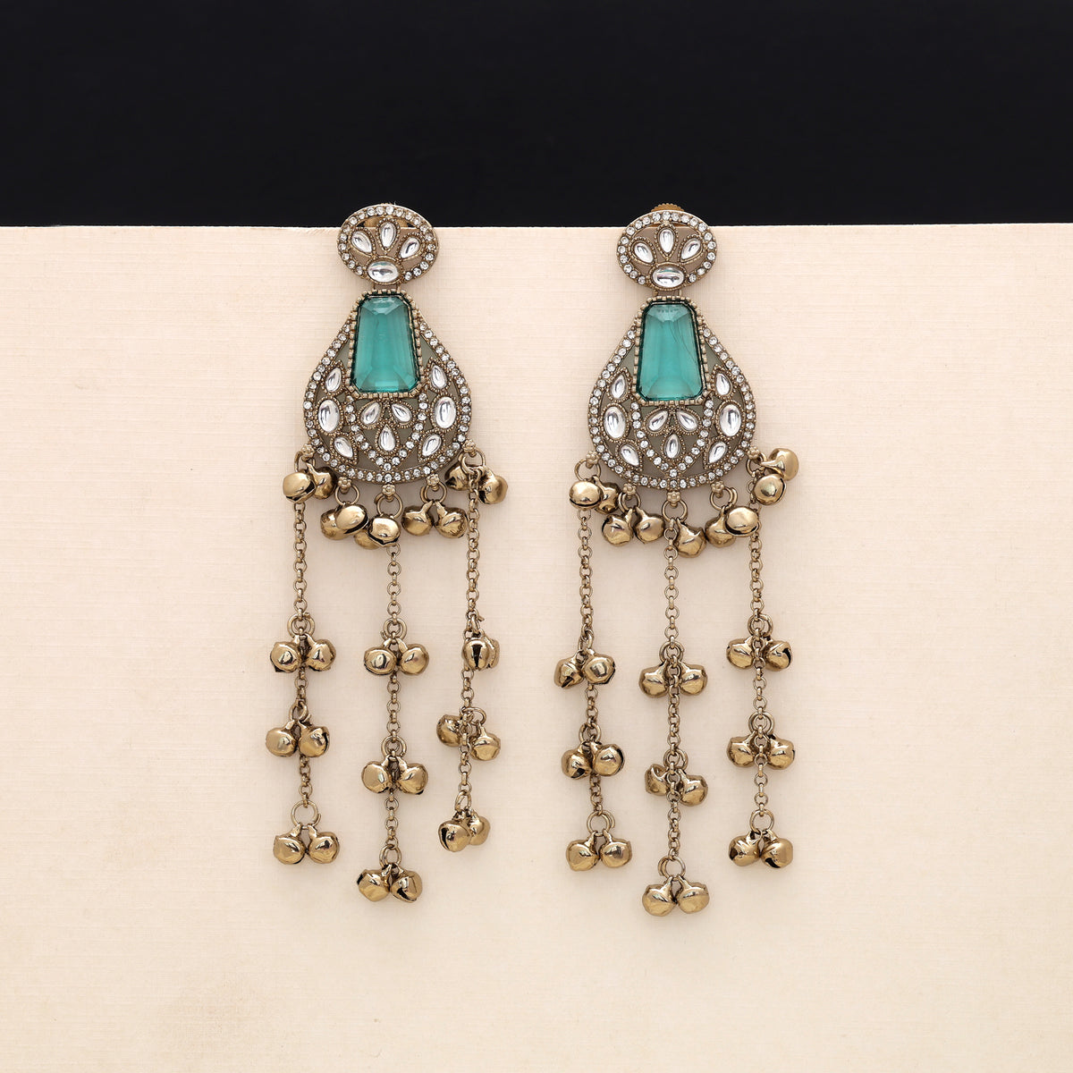 Teal Rama Green Color Long Kashmiri Earrings Perfect For Modern Saree Function Wear