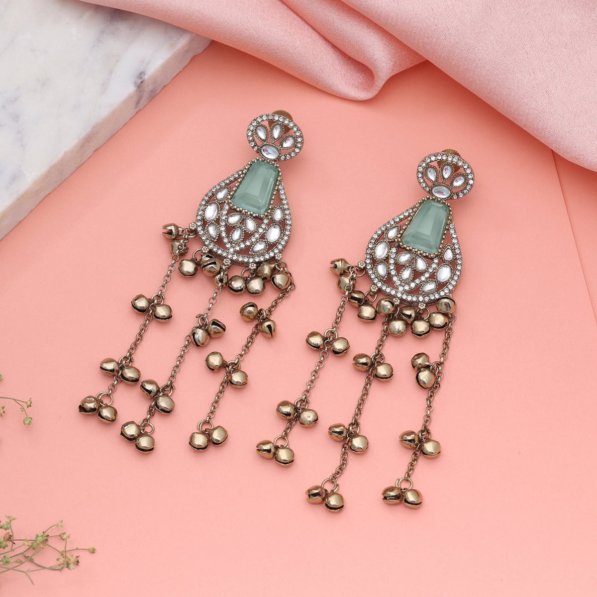 Soothing Sky Blue Color Long Kashmiri Earrings Created For Contemporary Ethnic Outfits