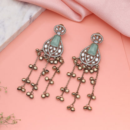 Soothing Sky Blue Color Long Kashmiri Earrings Created For Contemporary Ethnic Outfits