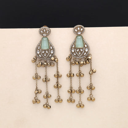 Soothing Sky Blue Color Long Kashmiri Earrings Created For Contemporary Ethnic Outfits