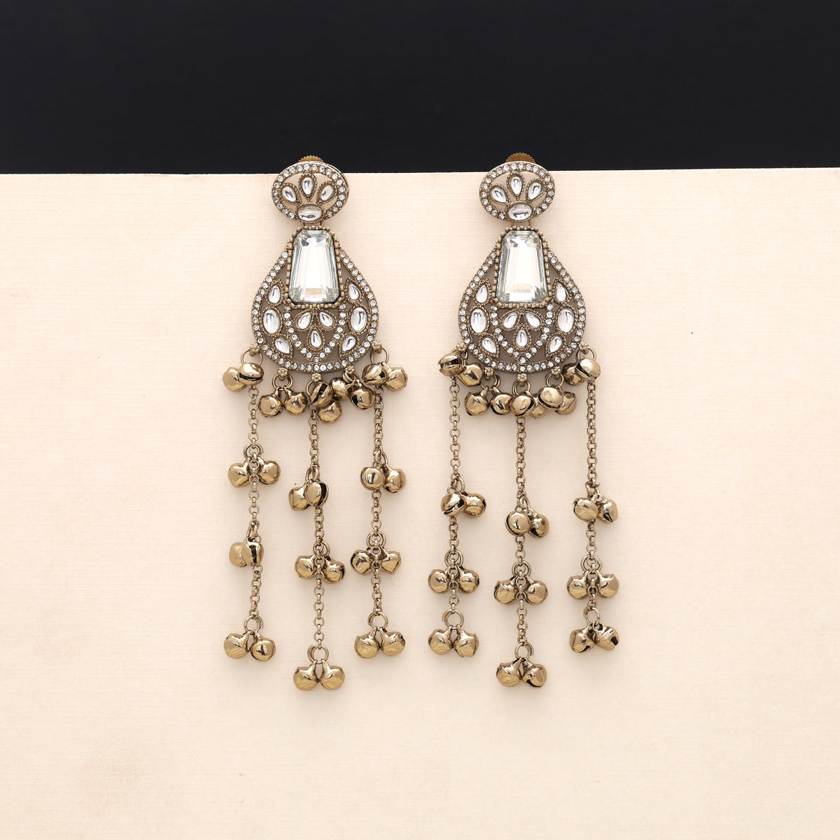 Pristine Crystal White Color Long Kashmiri Earrings Tailored For Elegant Evening Wear