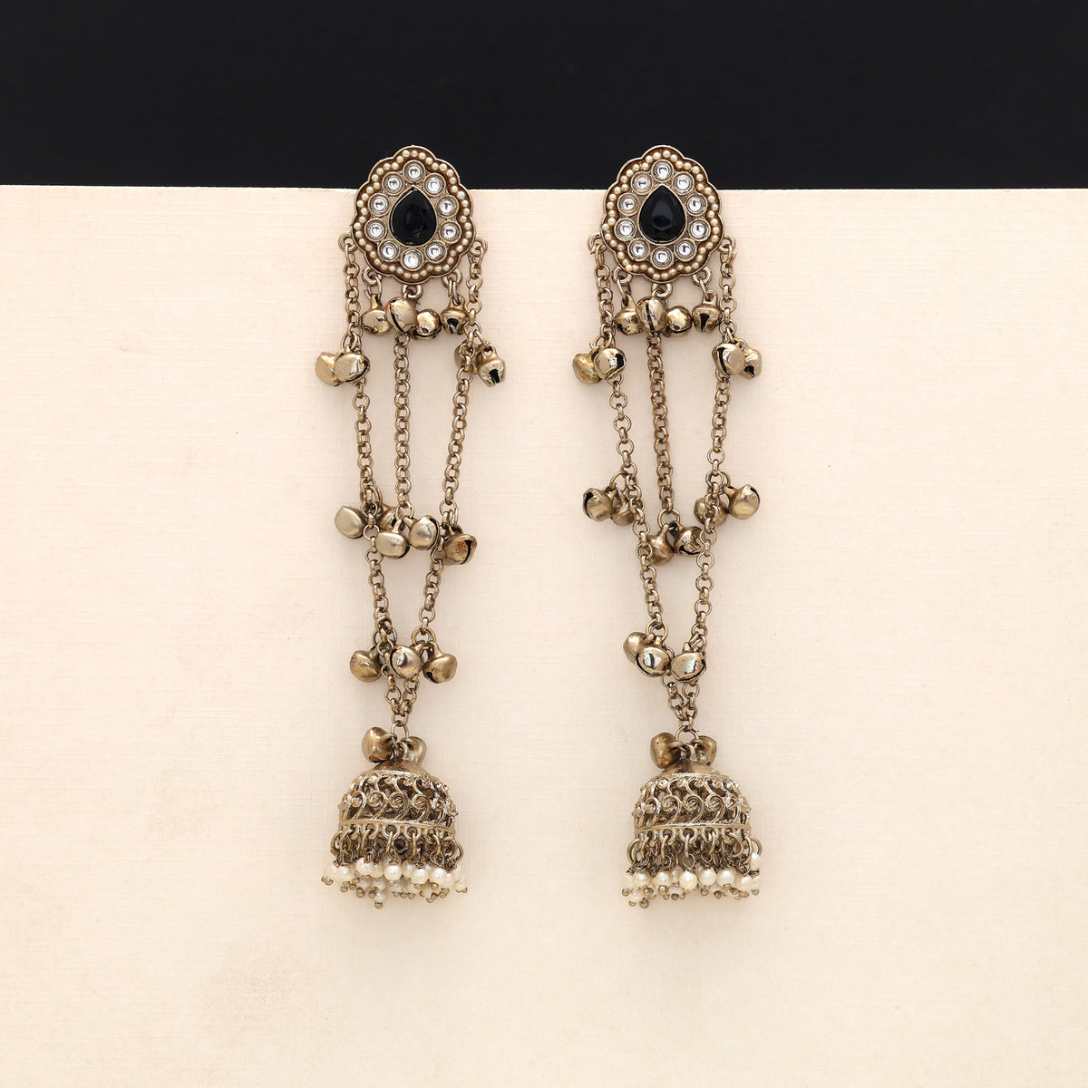 Sleek Charcoal Black Color Long Kashmiri Earrings Specially Tailored For Party Outfits