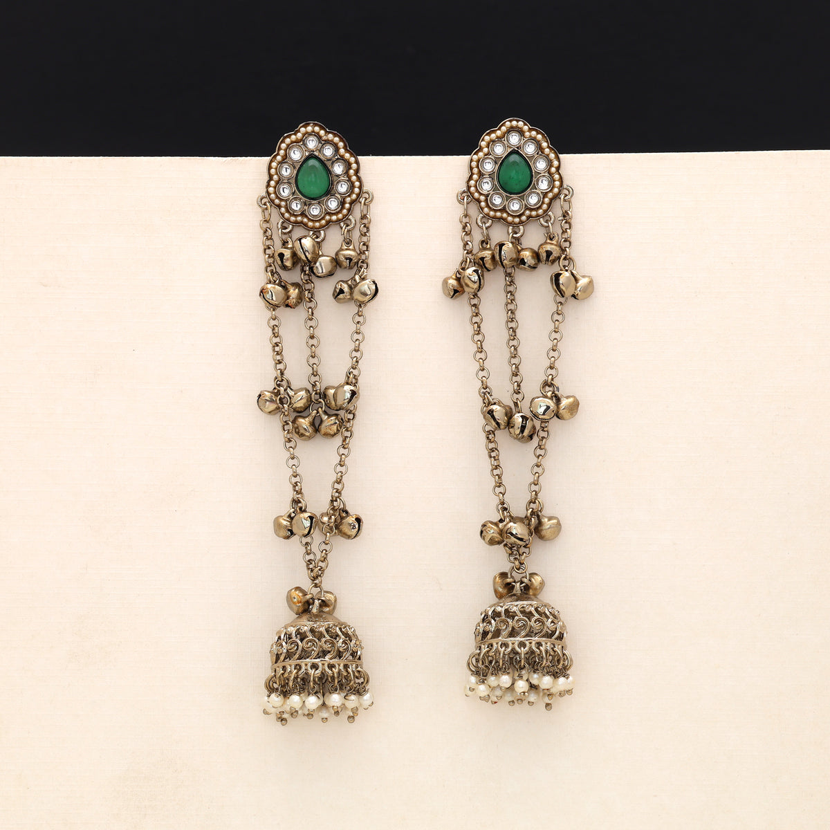 Lush Dark Green Color Long Kashmiri Earrings Perfect For Traditional Suit Sets