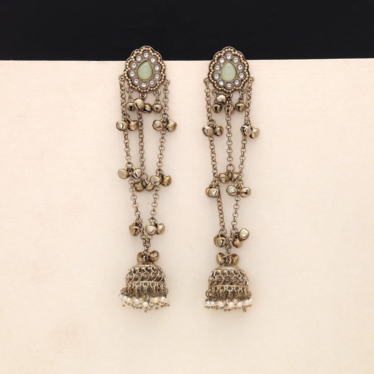 Soothing Pastel Light Green Color Long Kashmiri Earrings Designed For Spring Events