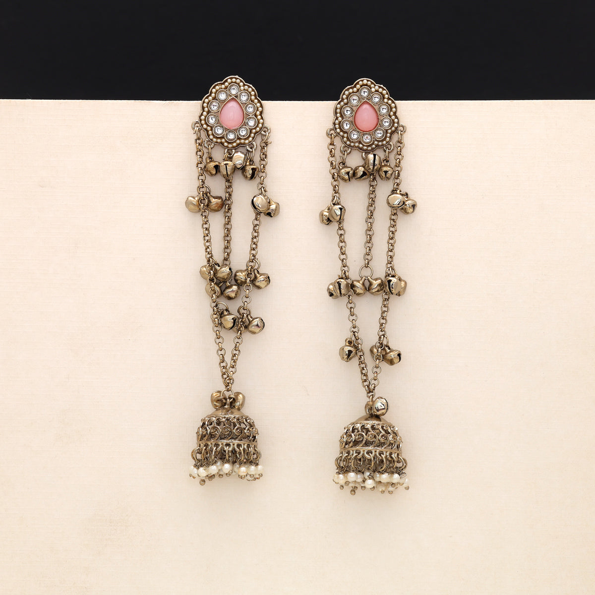 Pastel Powder Light Pink Color Long Kashmiri Earrings Tailored For Special Occasions