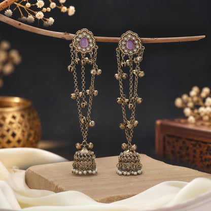Pastel Light Purple Color Long Kashmiri Earrings Created Specially For Family Functions
