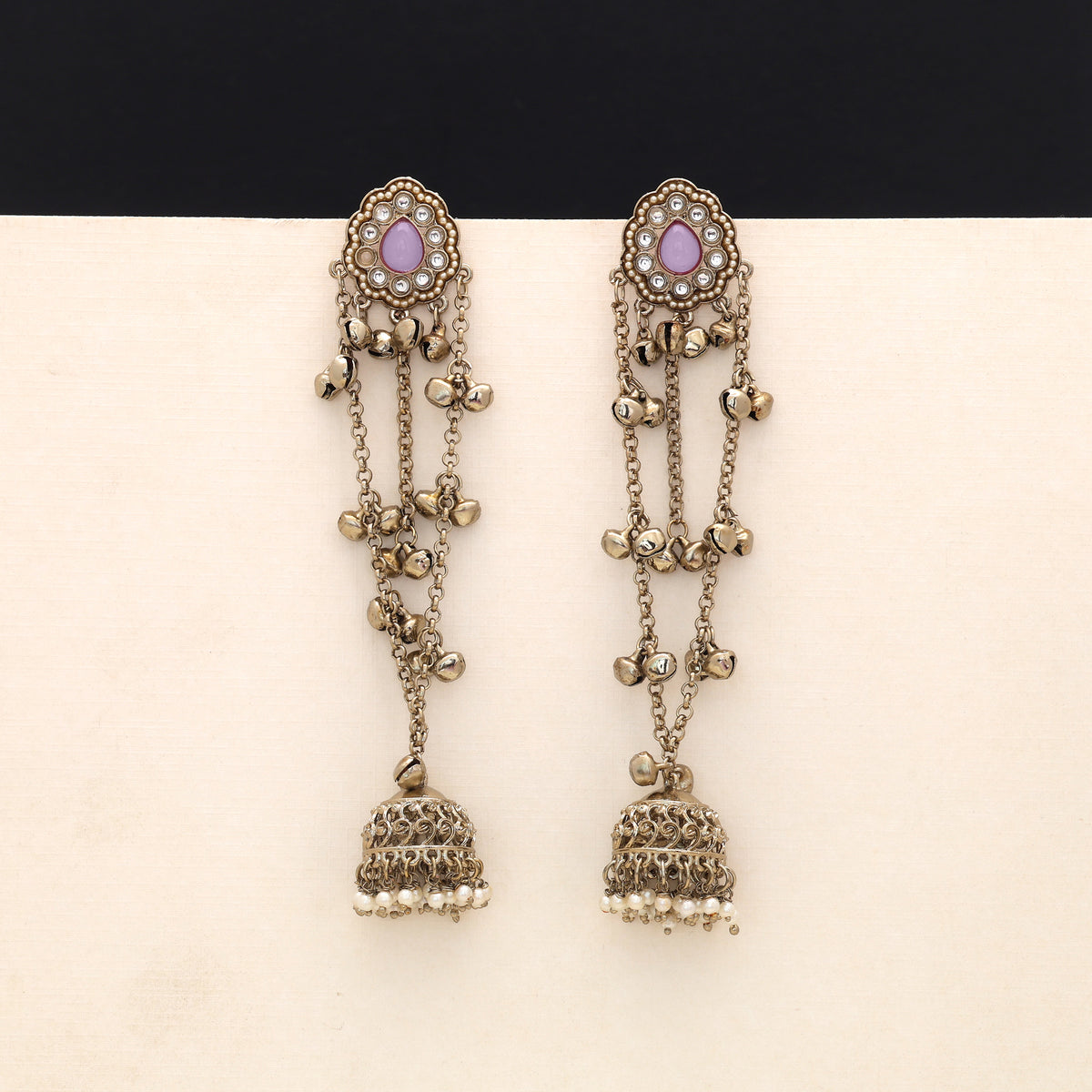 Pastel Light Purple Color Long Kashmiri Earrings Created Specially For Family Functions