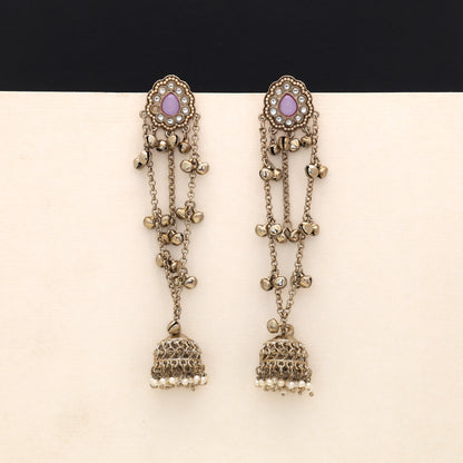 Pastel Light Purple Color Long Kashmiri Earrings Created Specially For Family Functions