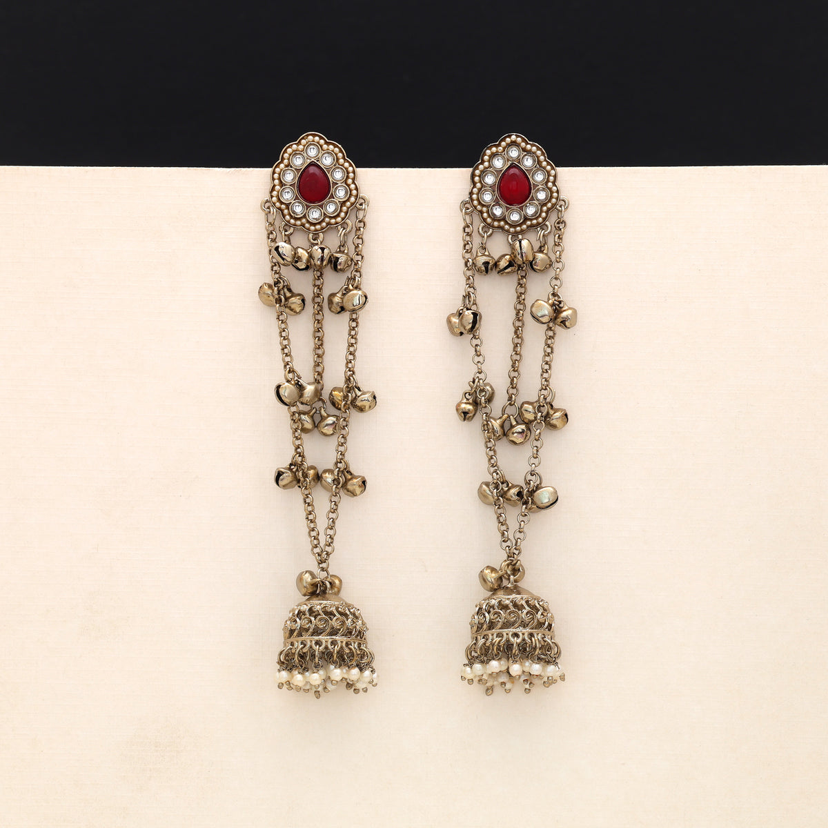 Deep Velvet Maroon Color Long Kashmiri Earrings Styled For Traditional Indian Outfits