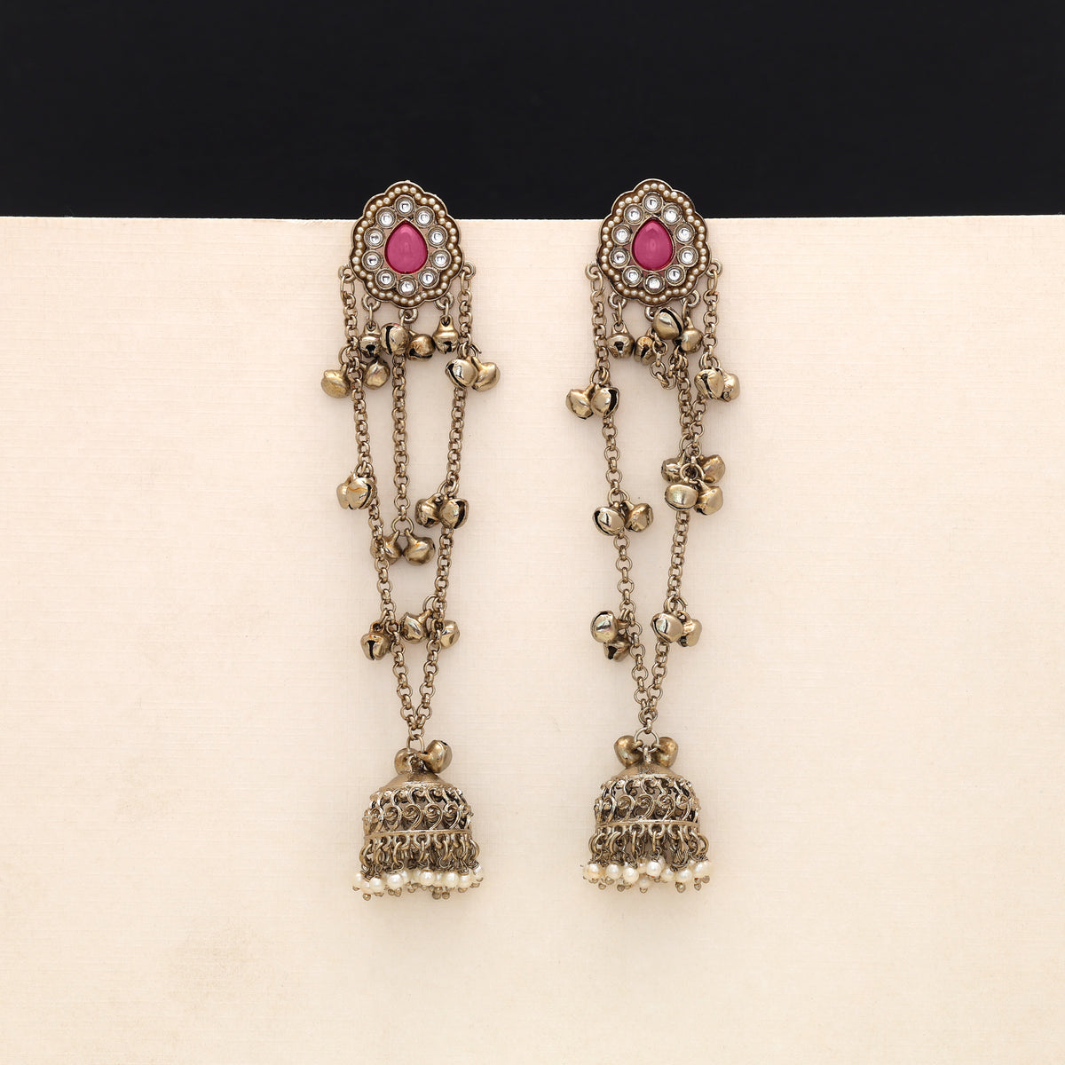 Graceful Baby Pink Color Long Kashmiri Earrings Designed For Minimalist Ethnic Styling