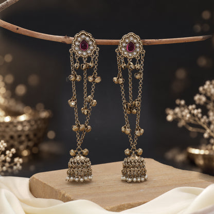 Graceful Baby Pink Color Long Kashmiri Earrings Designed For Minimalist Ethnic Styling