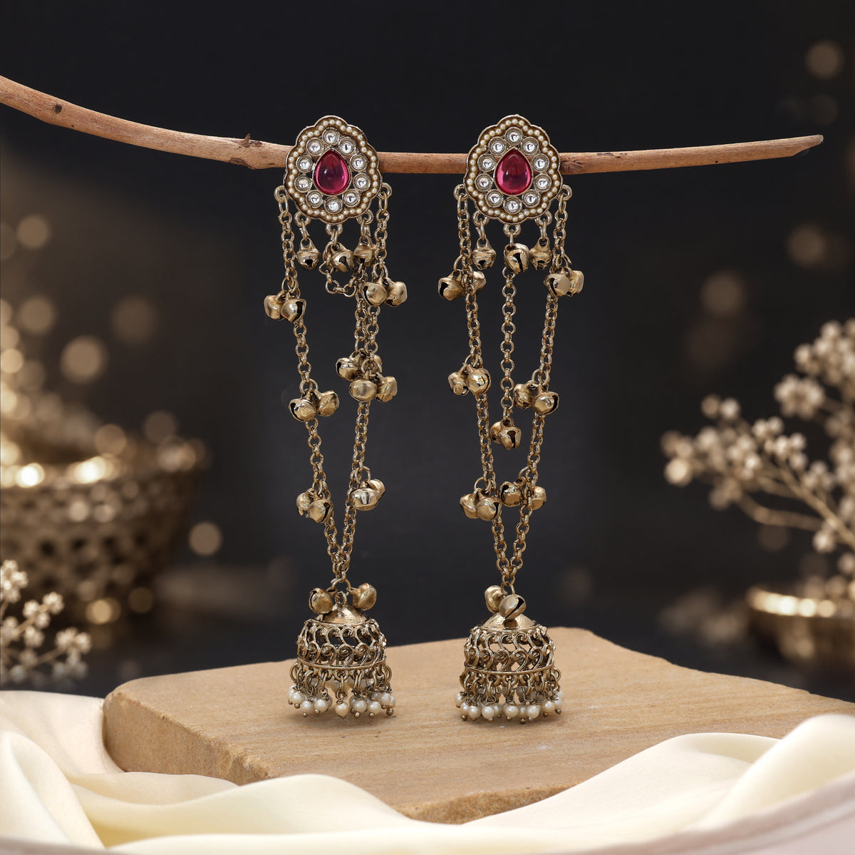 Regal Velvet Purple Color Long Kashmiri Earrings Specially Crafted For Eveningwear