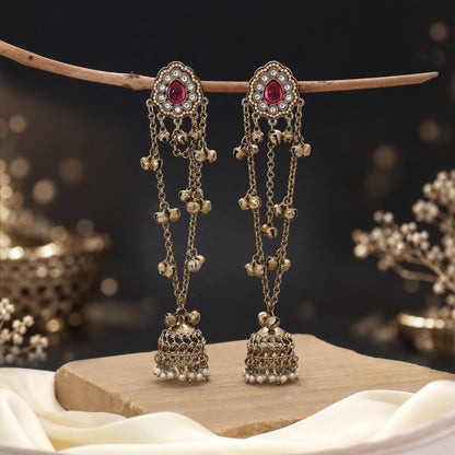 Regal Velvet Purple Color Long Kashmiri Earrings Specially Crafted For Eveningwear
