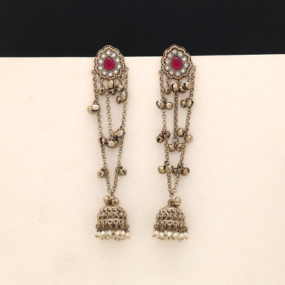 Regal Velvet Purple Color Long Kashmiri Earrings Specially Crafted For Eveningwear