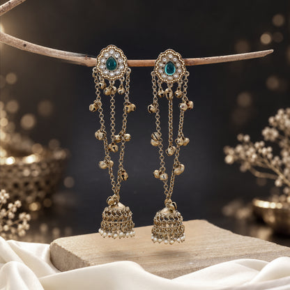 Captivating Rama Green Color Long Kashmiri Earrings Styled Specially For Celebrations