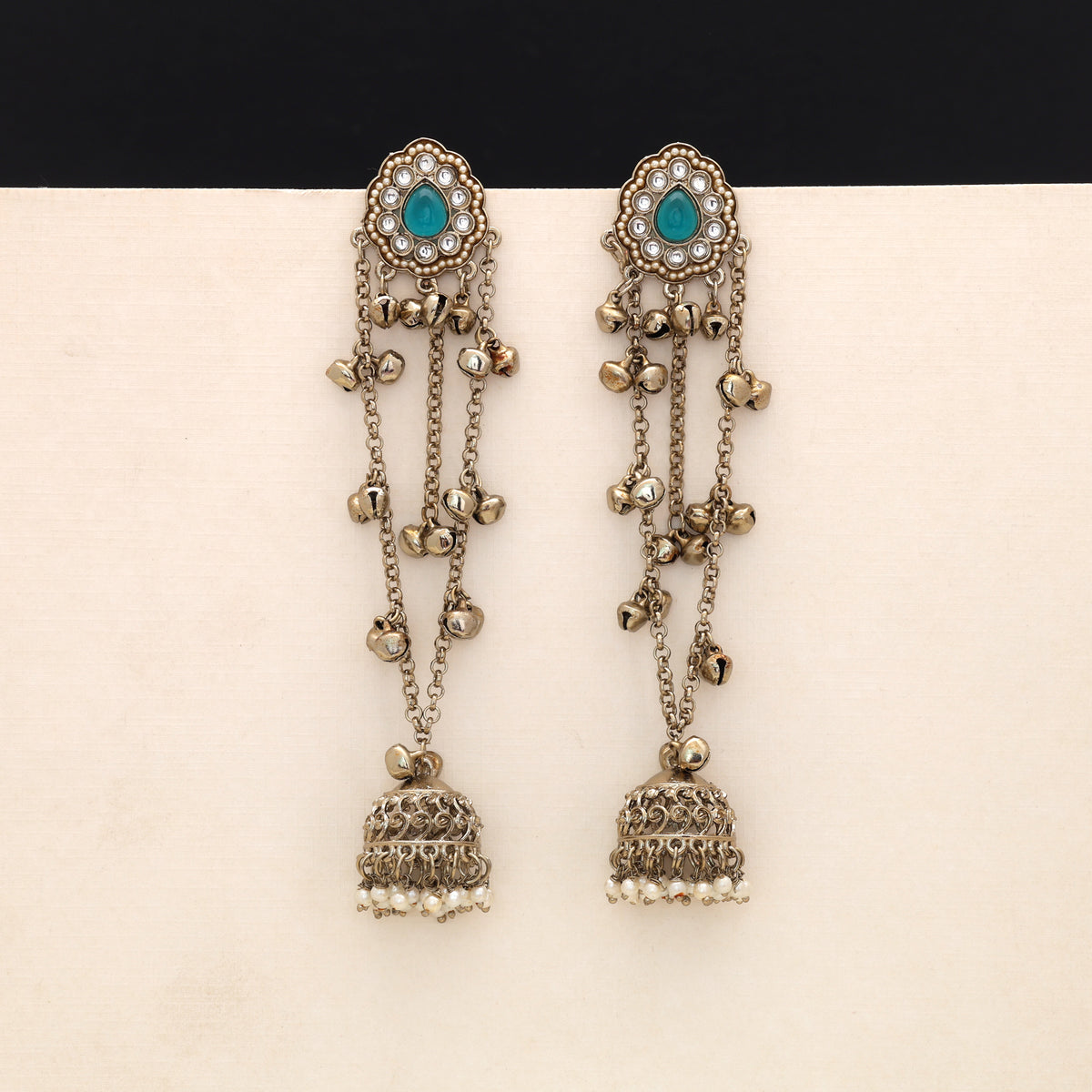 Captivating Rama Green Color Long Kashmiri Earrings Styled Specially For Celebrations