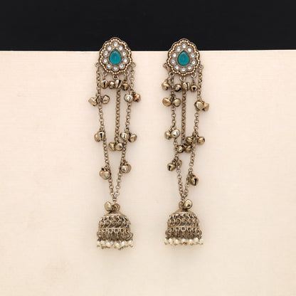 Captivating Rama Green Color Long Kashmiri Earrings Styled Specially For Celebrations
