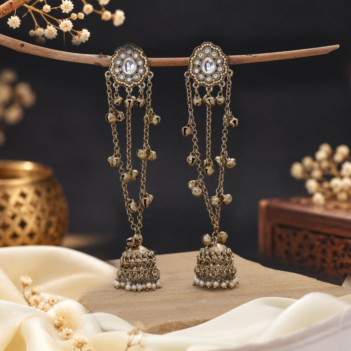 Pure Pearl White Color Long Kashmiri Earrings Created Specially For Traditional Wear