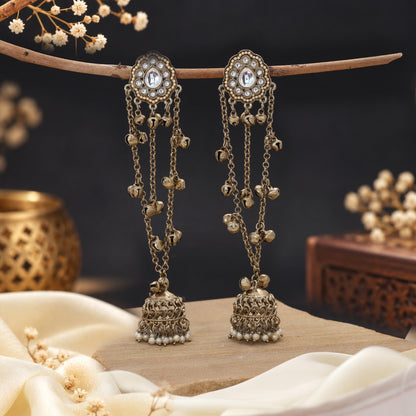 Pure Pearl White Color Long Kashmiri Earrings Created Specially For Traditional Wear