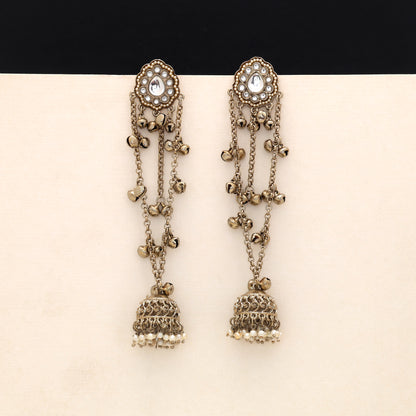 Pure Pearl White Color Long Kashmiri Earrings Created Specially For Traditional Wear