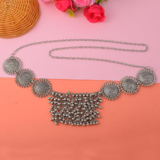 Adjustable Silver Color Oxidised Kamarband With Antique Tribal Look