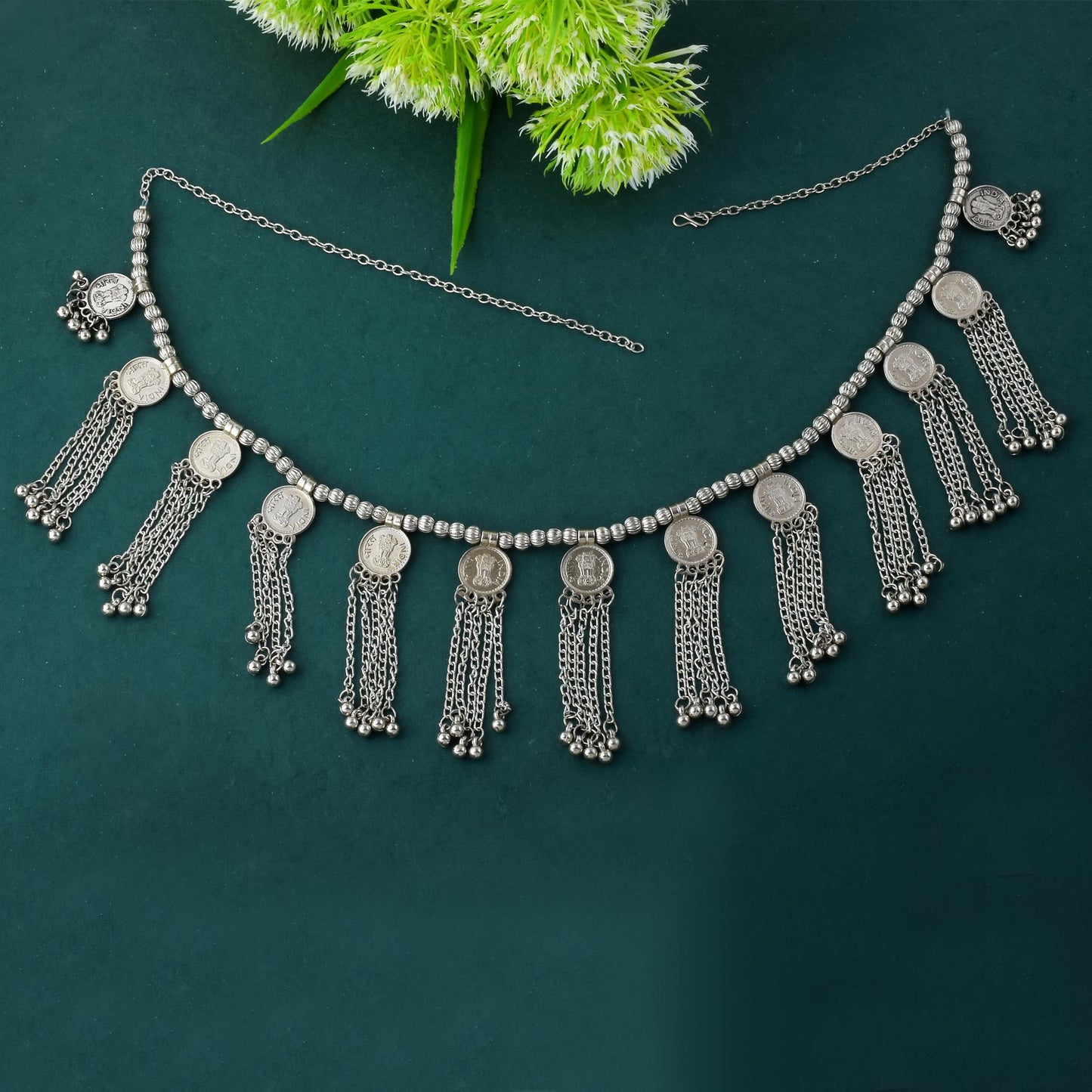 Vintage Silver Color Oxidised Kamarband With Tribal Charm And Tassels