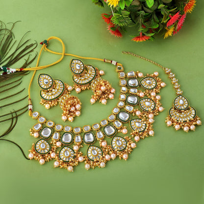 Designer-Kundan-Halskettenset in Goldfarbe für exklusiven Brautlook