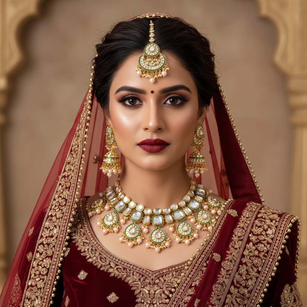 Designer-Kundan-Halskettenset in Goldfarbe für exklusiven Brautlook