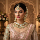Kundan-Halskettenset in zwei Farben: Pink und Pistaziegrün für einen festlichen Look