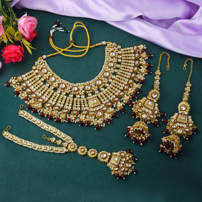 Premium Maroon Color Kundan Necklace Set For Elegant Occasions