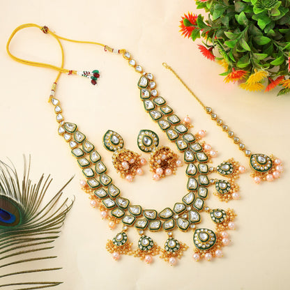 Ethnic Gold Color Kundan Necklace Set With Wedding Stone Details