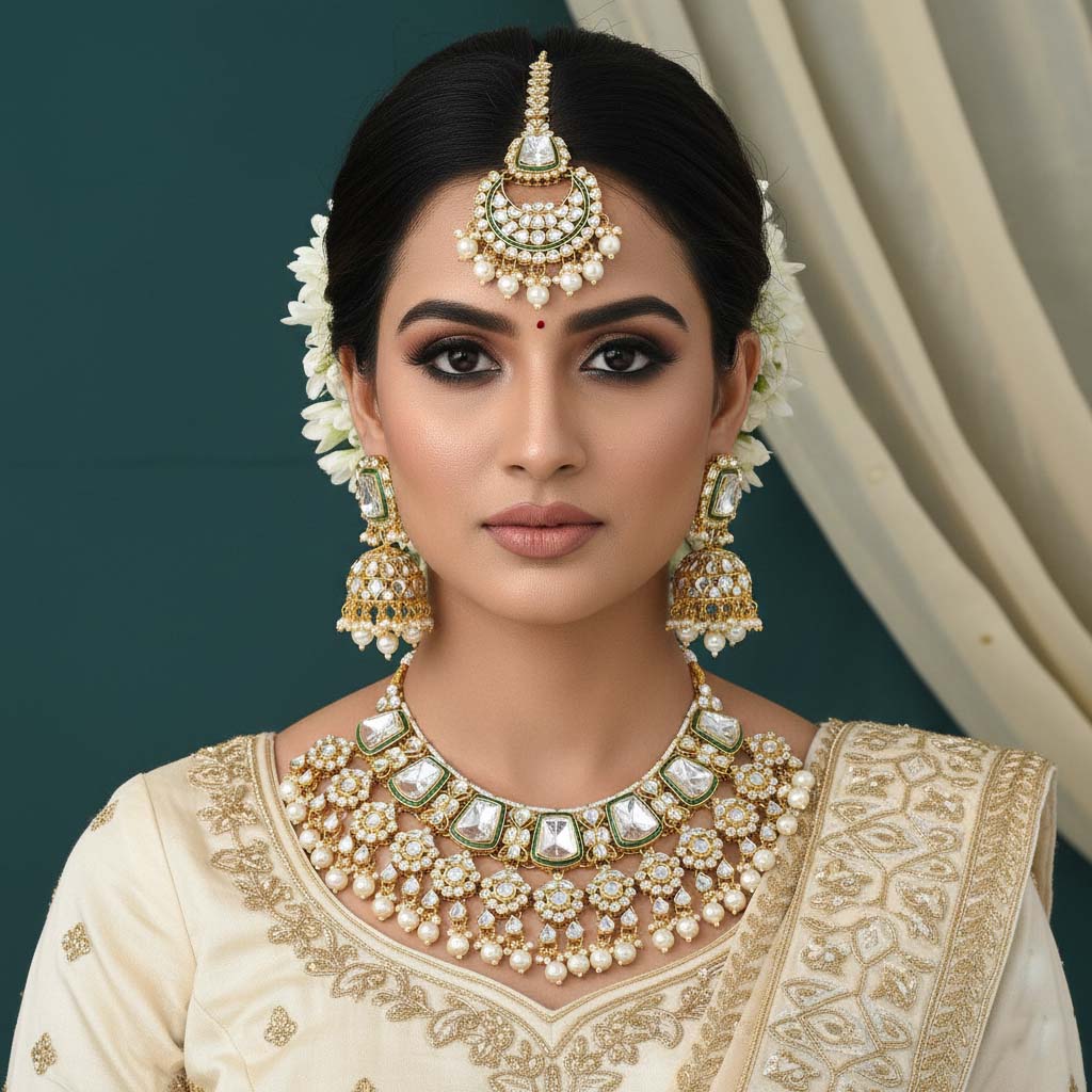 Luxurious White Color Kundan Necklace Set For Classic Bridal Looks | FEMNARI