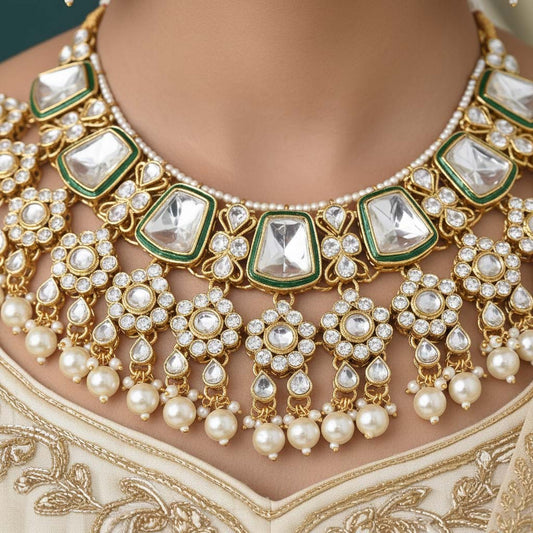 Luxuriöses Kundan-Halskettenset in Weiß für klassische Brautlooks