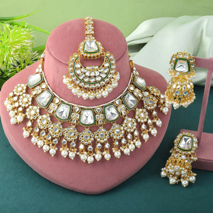 Luxurious White Color Kundan Necklace Set For Classic Bridal Looks