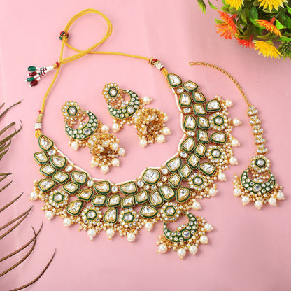 Bright White Color Kundan Necklace Set With Handcrafted Finish