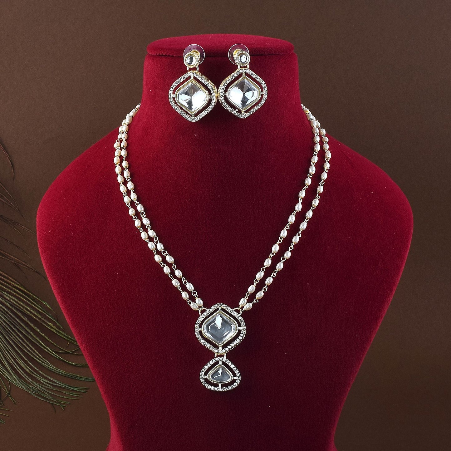 Elegant White Color Kundan Necklace Set Designed for Bridal and Wedding Jewelry