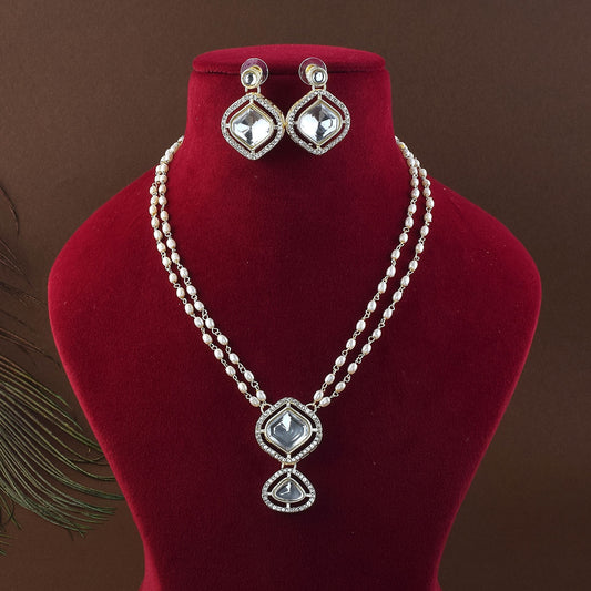 Elegant White Color Kundan Necklace Set Designed for Bridal and Wedding Jewelry