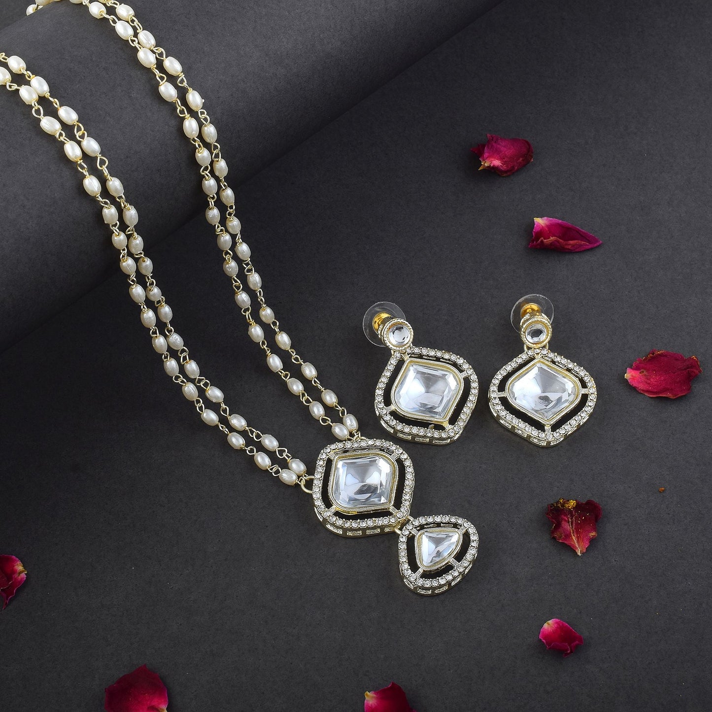 Elegant White Color Kundan Necklace Set Designed for Bridal and Wedding Jewelry