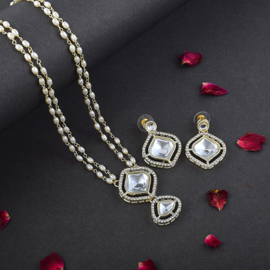 Elegant White Color Kundan Necklace Set Designed for Bridal and Wedding Jewelry