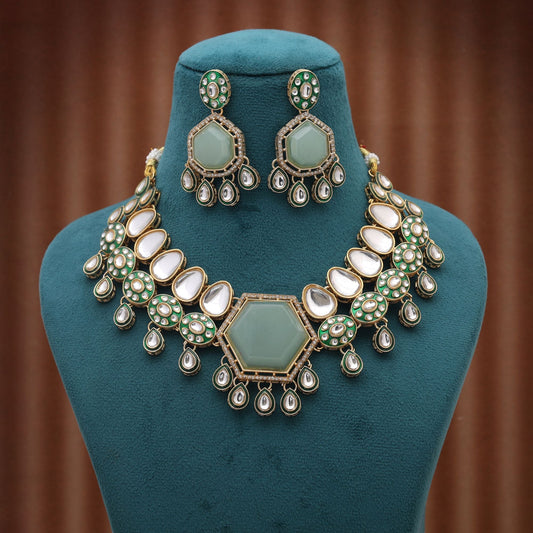 Pista Green Color Kundan Necklace Set Styled As Necklace Fashion Jewelry