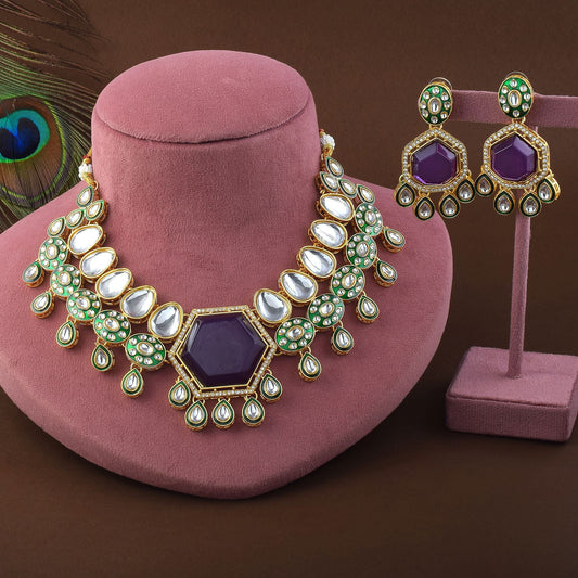 Gorgeous Purple Color Kundan Necklace Set with Premium Traditional Indian Craftsmanship