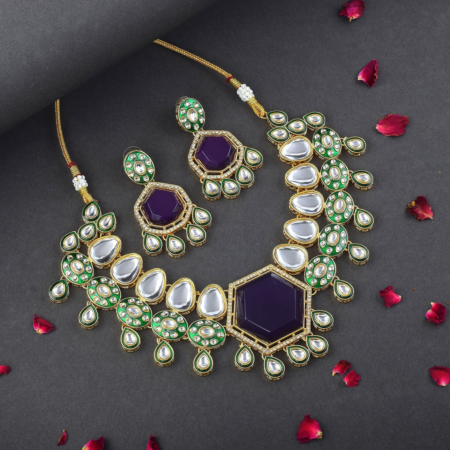 Gorgeous Purple Color Kundan Necklace Set with Premium Traditional Indian Craftsmanship