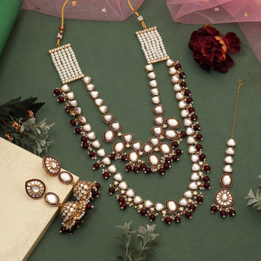 Königlich kastanienbraunes Kundan-Halskettenset für Festivals, Verlobungen und Partys