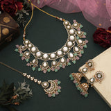 Attractive Pista Green And Pink Color Kundan Necklace Set Perfect For Indian Wedding Jewelry