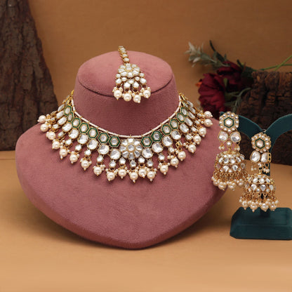 Gorgeous White Color Meena Work Kundan Necklace Set Perfect For Brides, Festivals, And Party Occasions