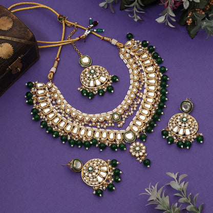 Elegant Green Color Meena Work Kundan Necklace Set Perfect For Weddings, Parties, And Traditional Outfits